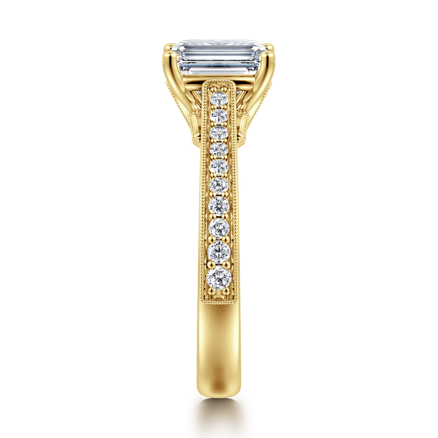 Favola - 14K Yellow Gold Emerald Cut Lotus Diamond Engagement Ring - 0.25 ct - Shot 4