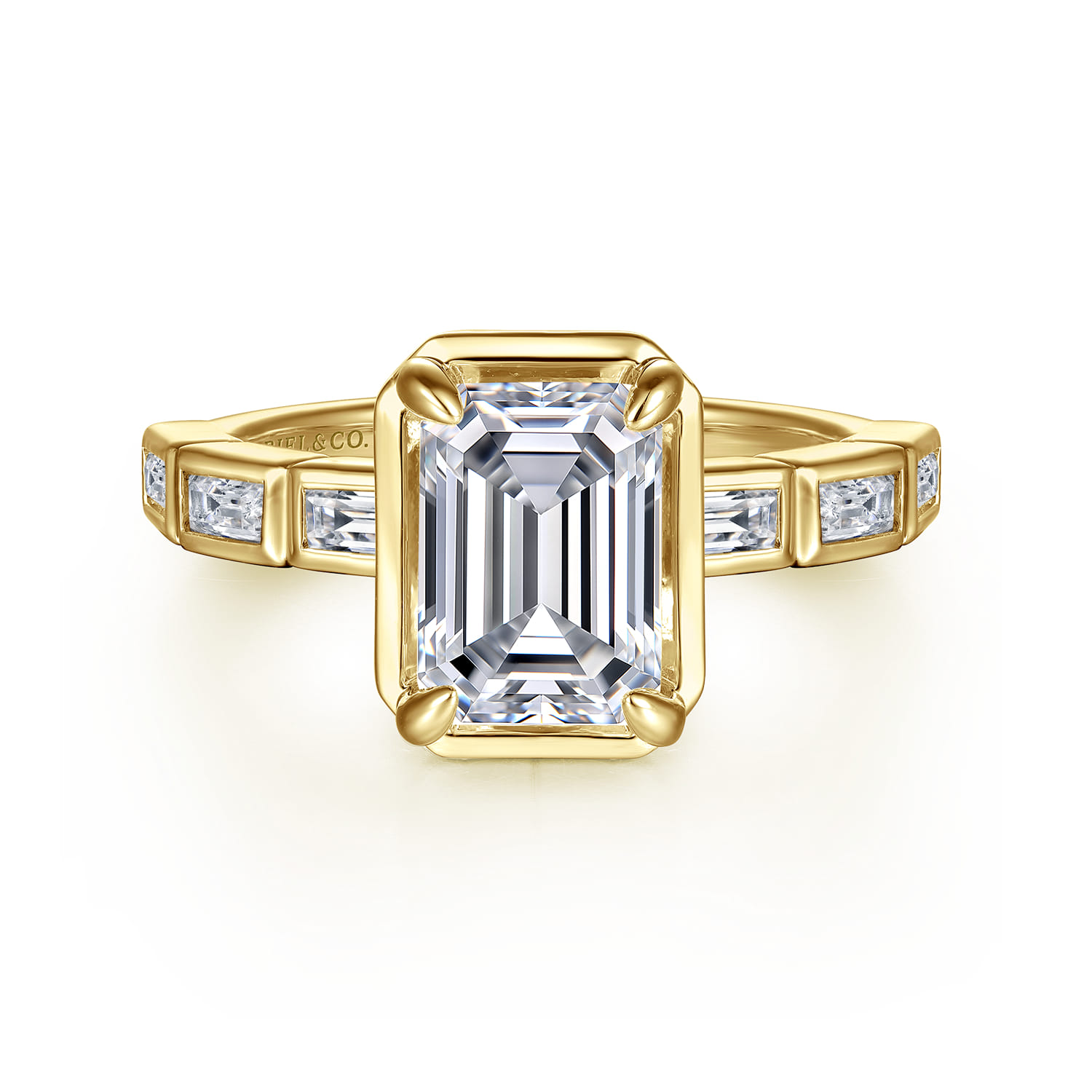 Delphe - 14K Yellow Gold Bezel Prong Emerald Cut Diamond Engagement Ring - 0.4 ct - Shot 1