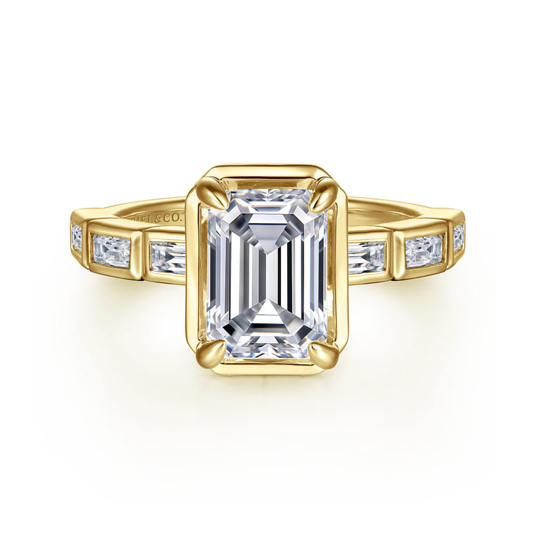 Delphe - 14K Yellow Gold Bezel Prong Emerald Cut Diamond Engagement Ring - 0.4 ct - Shot 1