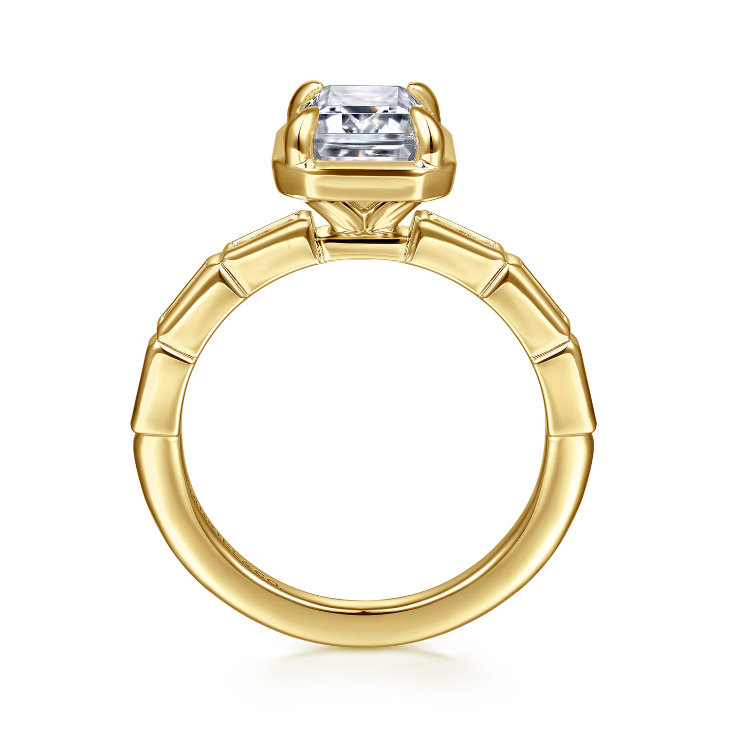 Delphe - 14K Yellow Gold Bezel Prong Emerald Cut Diamond Engagement Ring - 0.4 ct - Shot 2