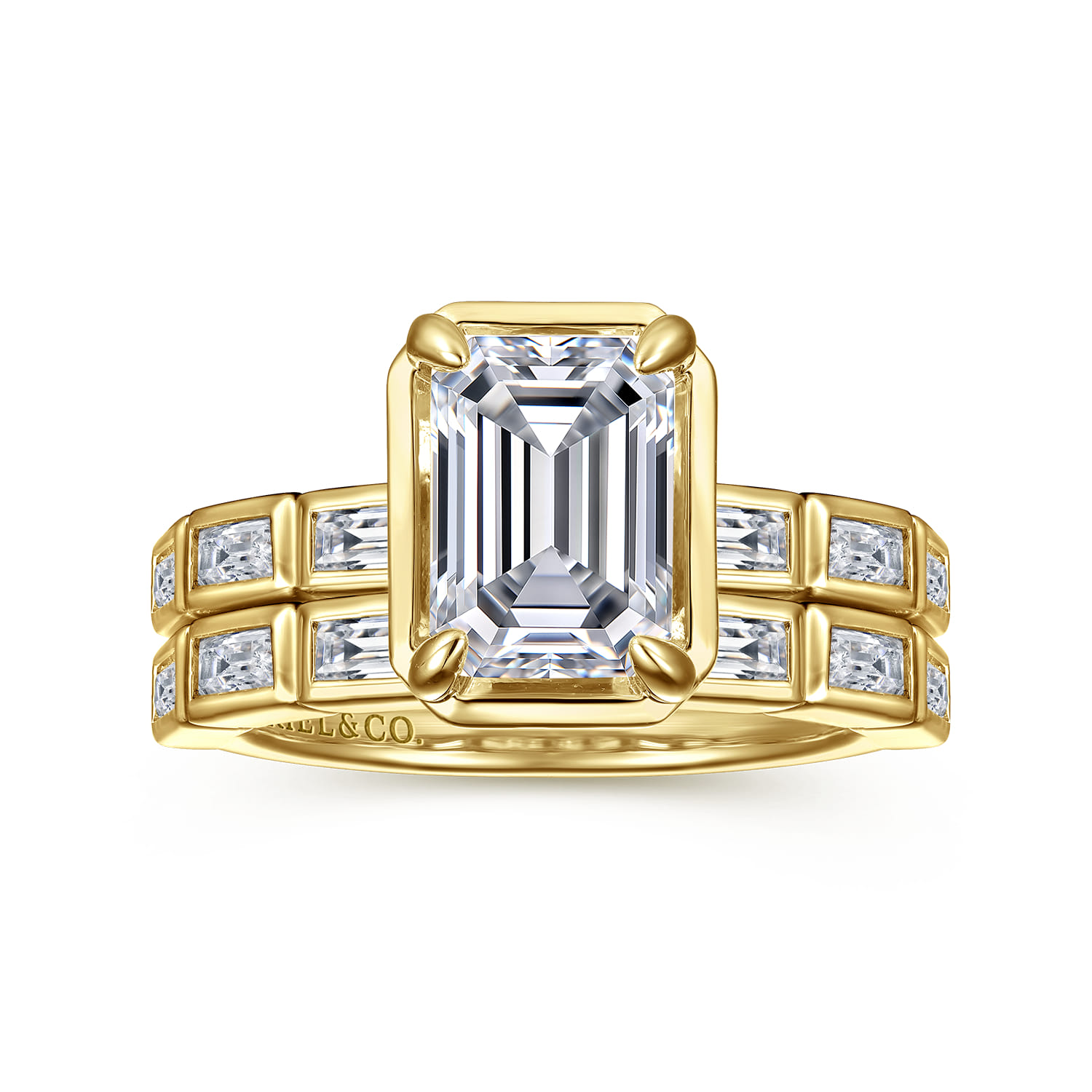 Delphe - 14K Yellow Gold Bezel Prong Emerald Cut Diamond Engagement Ring - 0.4 ct - Shot 4
