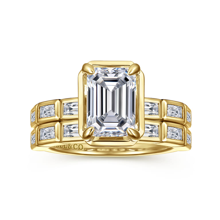 Delphe - 14K Yellow Gold Bezel Prong Emerald Cut Diamond Engagement Ring - 0.4 ct - Shot 4