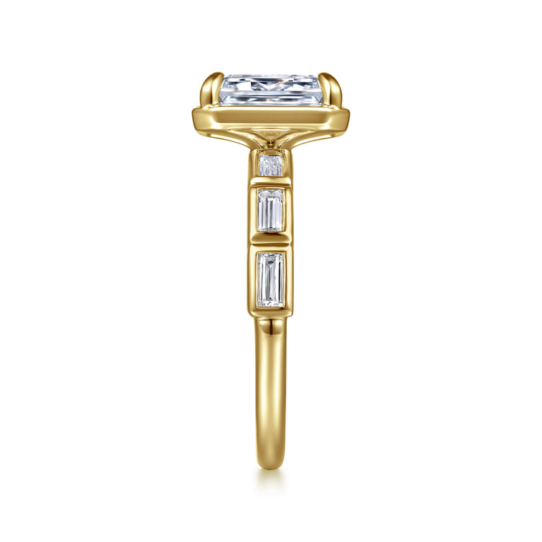 Delphe - 14K Yellow Gold Bezel Prong Emerald Cut Diamond Engagement Ring - 0.4 ct - Shot 5