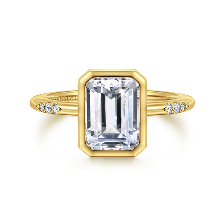 Aspen - 14K Yellow Gold Bezel Set Emerald Cut Diamond Engagement Ring - 0.09 ct - Shot 1