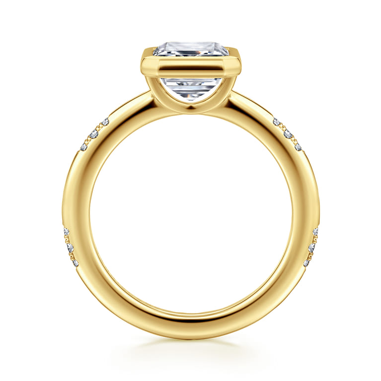 Aspen - 14K Yellow Gold Bezel Set Emerald Cut Diamond Engagement Ring - 0.09 ct - Shot 2