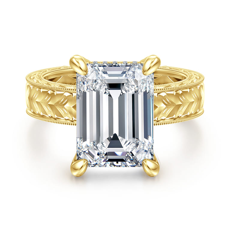 Caspia - Vintage Inspired 14K Yellow Gold Emerald Cut Diamond Engagement Ring - 0.1 ct - Shot 1
