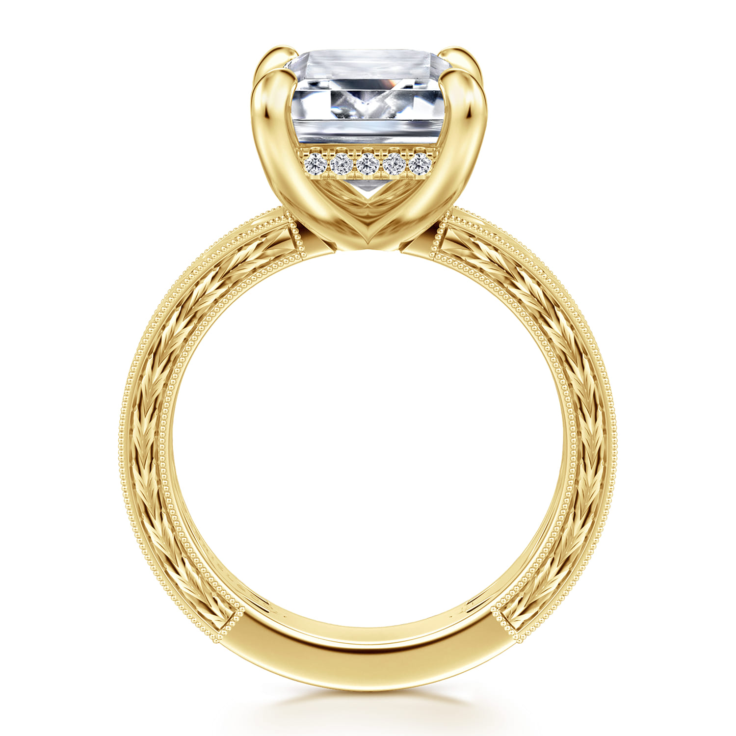Caspia - Vintage Inspired 14K Yellow Gold Emerald Cut Diamond Engagement Ring - 0.1 ct - Shot 2