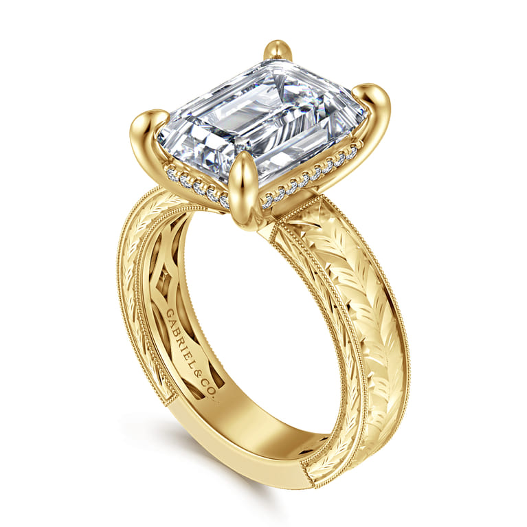Caspia - Vintage Inspired 14K Yellow Gold Emerald Cut Diamond Engagement Ring - 0.1 ct - Shot 3