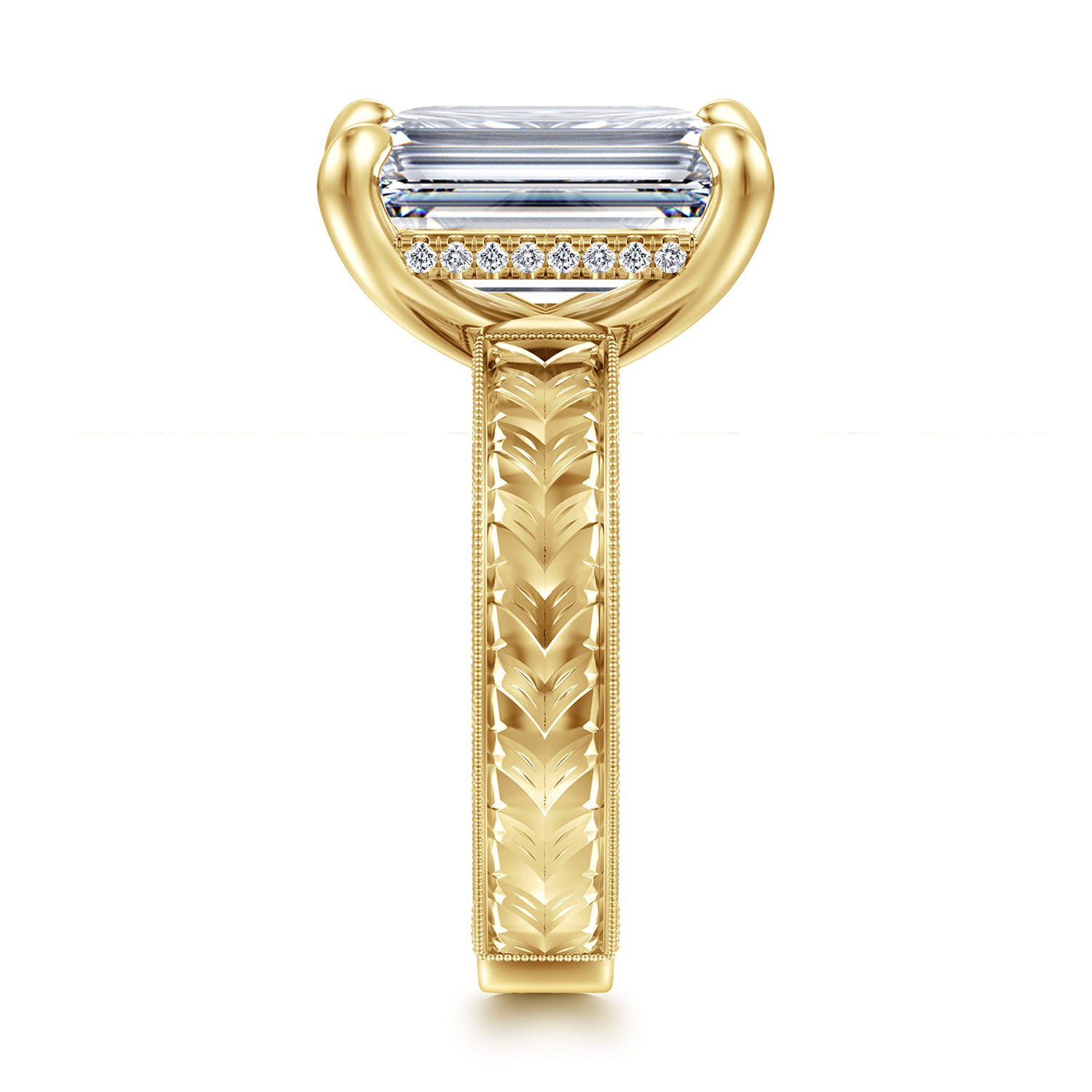 Caspia - Vintage Inspired 14K Yellow Gold Emerald Cut Diamond Engagement Ring - 0.1 ct - Shot 4