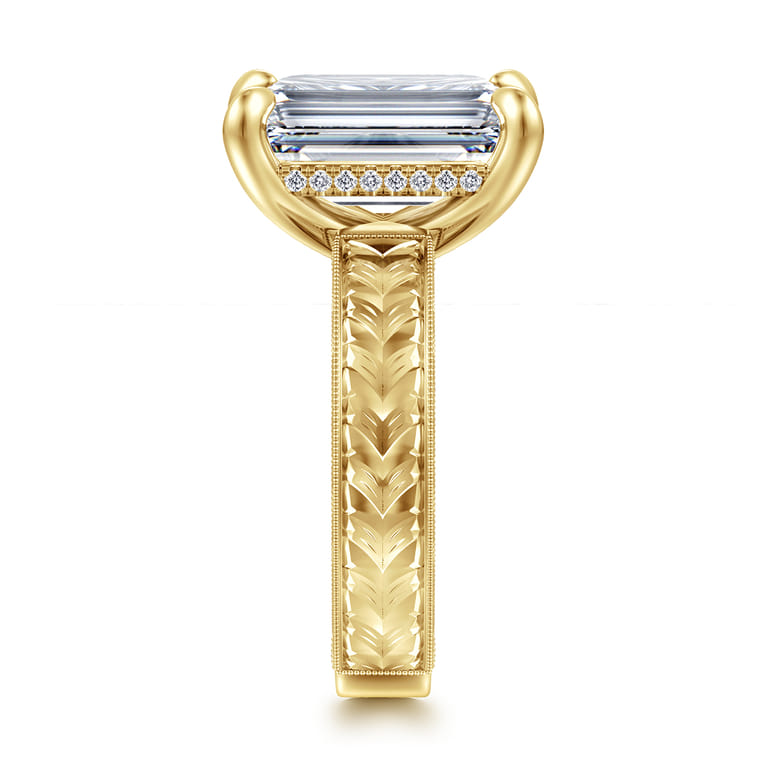 Caspia - Vintage Inspired 14K Yellow Gold Emerald Cut Diamond Engagement Ring - 0.1 ct - Shot 4