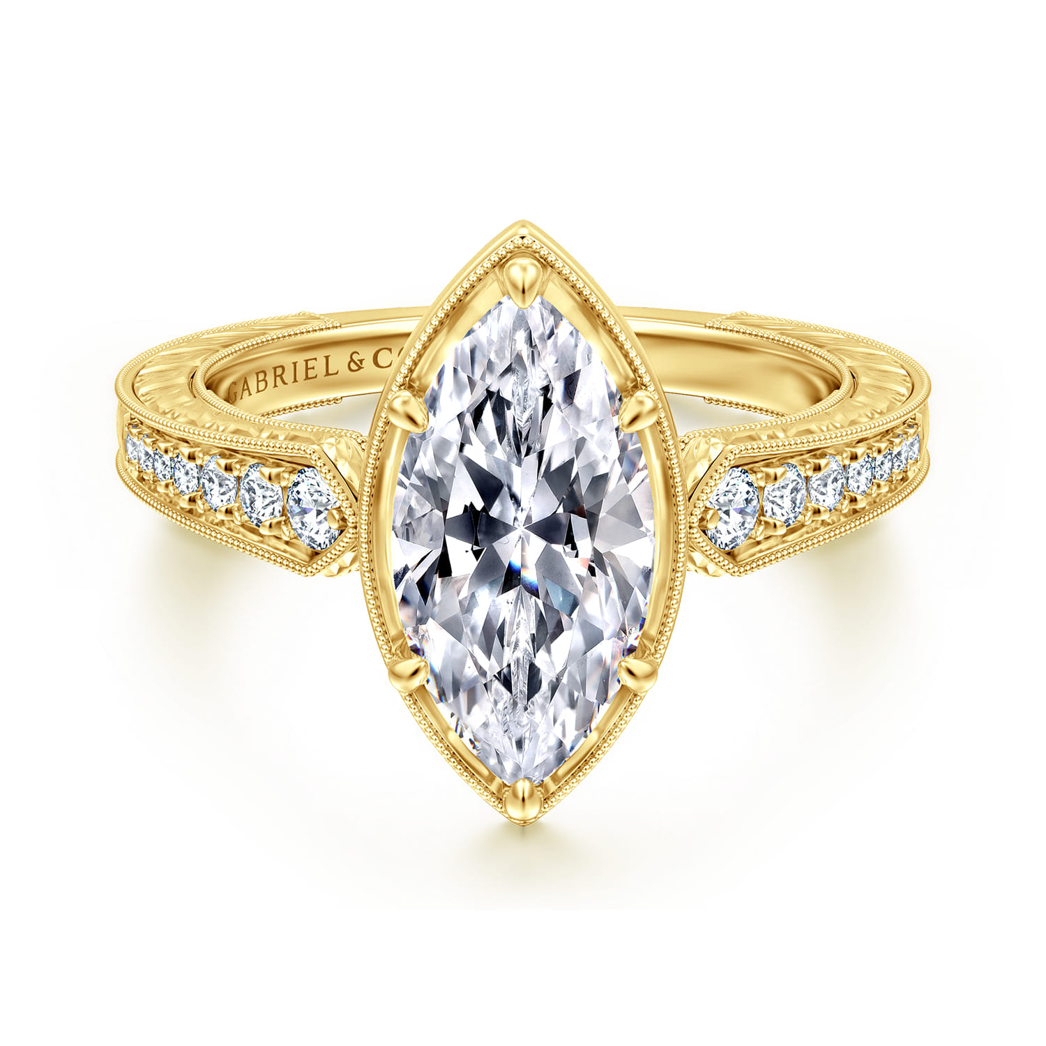 Heath - 14K Yellow Gold Marquise Shape Diamond Engagement Ring - 0.22 ct - Shot 1