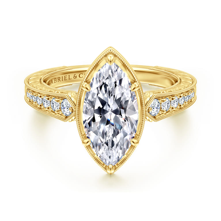 Heath - 14K Yellow Gold Marquise Shape Diamond Engagement Ring - 0.22 ct - Shot 1