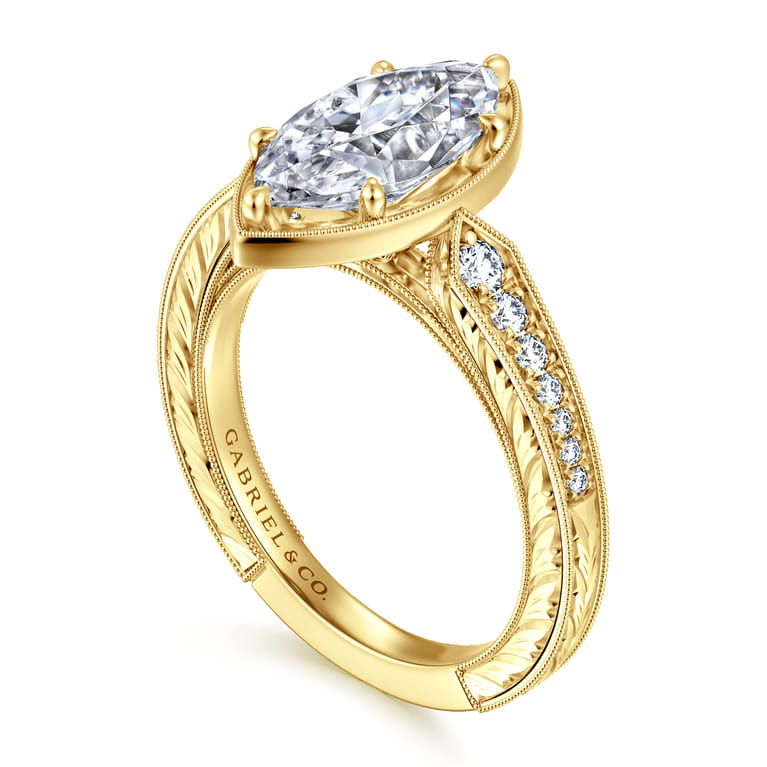 Heath - 14K Yellow Gold Marquise Shape Diamond Engagement Ring - 0.22 ct - Shot 3