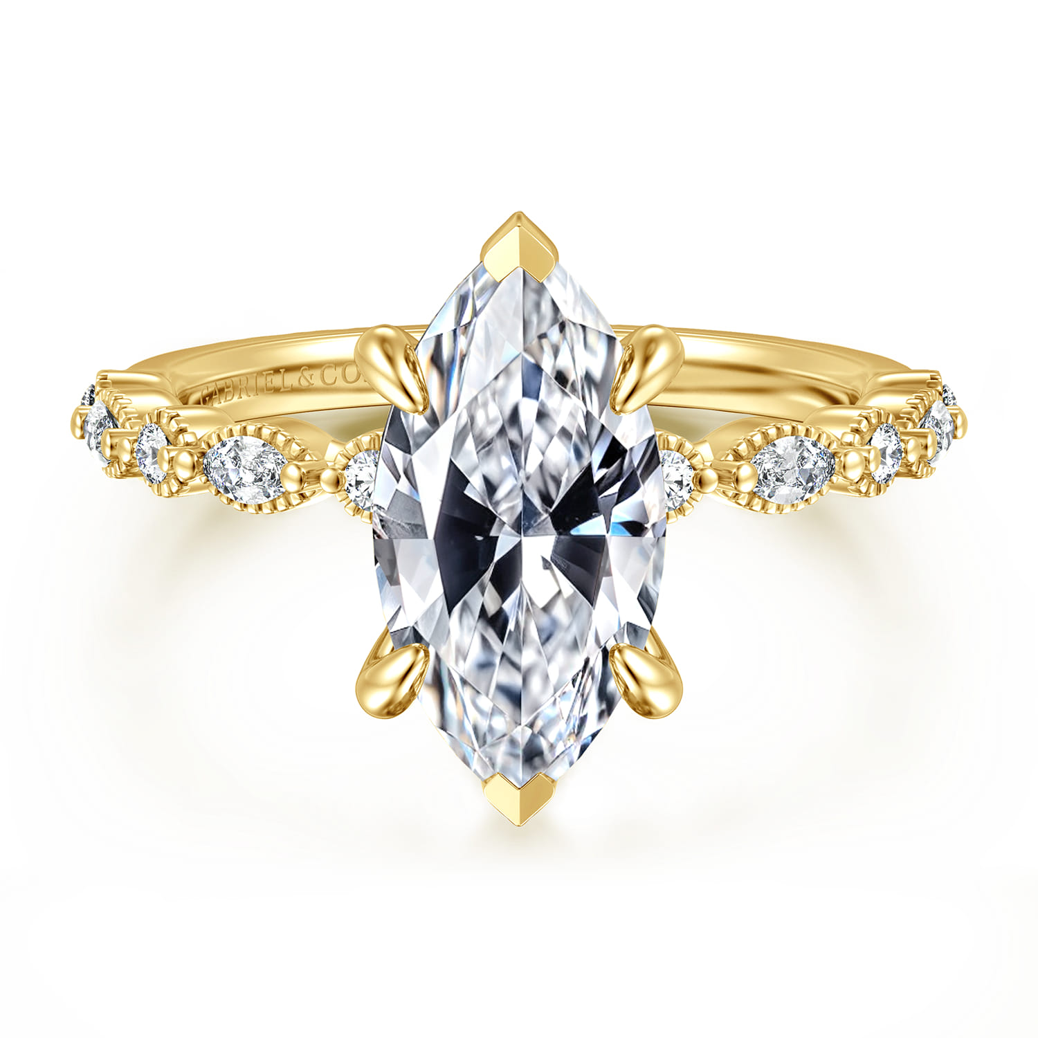 Lanna - 14K Yellow Gold Marquise Shape Diamond Engagement Ring - 0.25 ct - Shot 1
