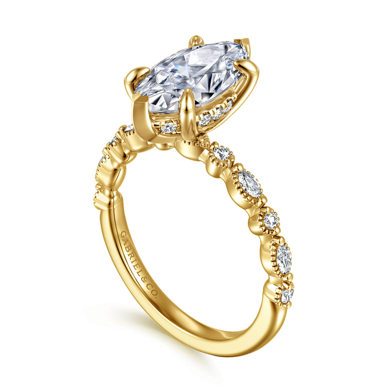 Lanna - 14K Yellow Gold Marquise Shape Diamond Engagement Ring - 0.25 ct - Shot 3