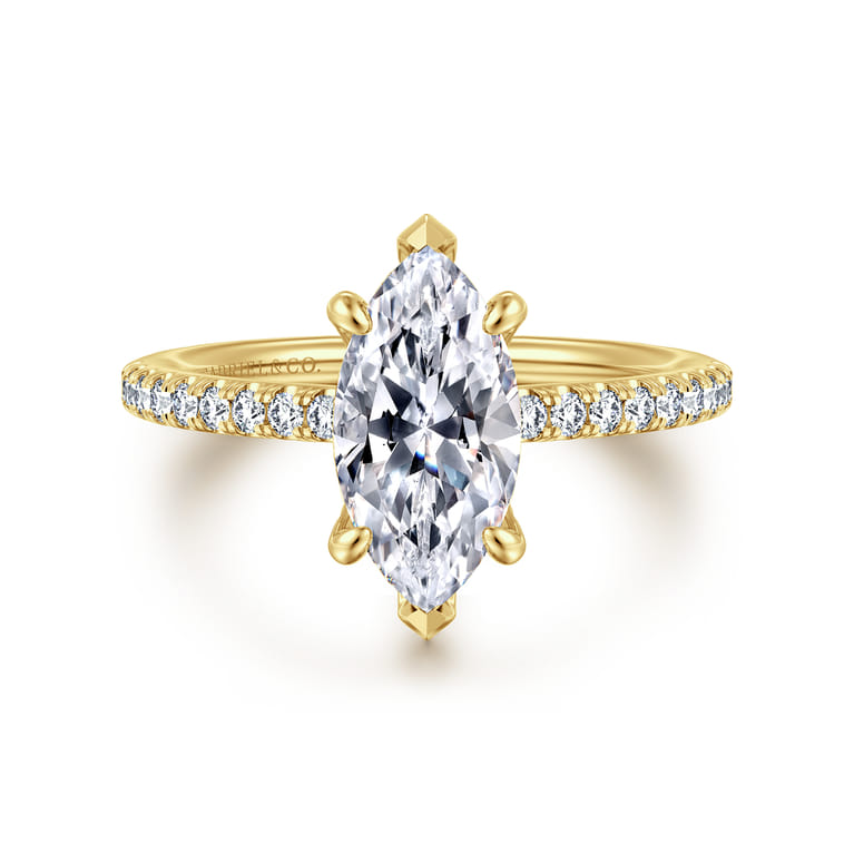 Franka - 14K Yellow Gold Marquise Shape Diamond Engagement Ring - 0.3 ct - Shot 1