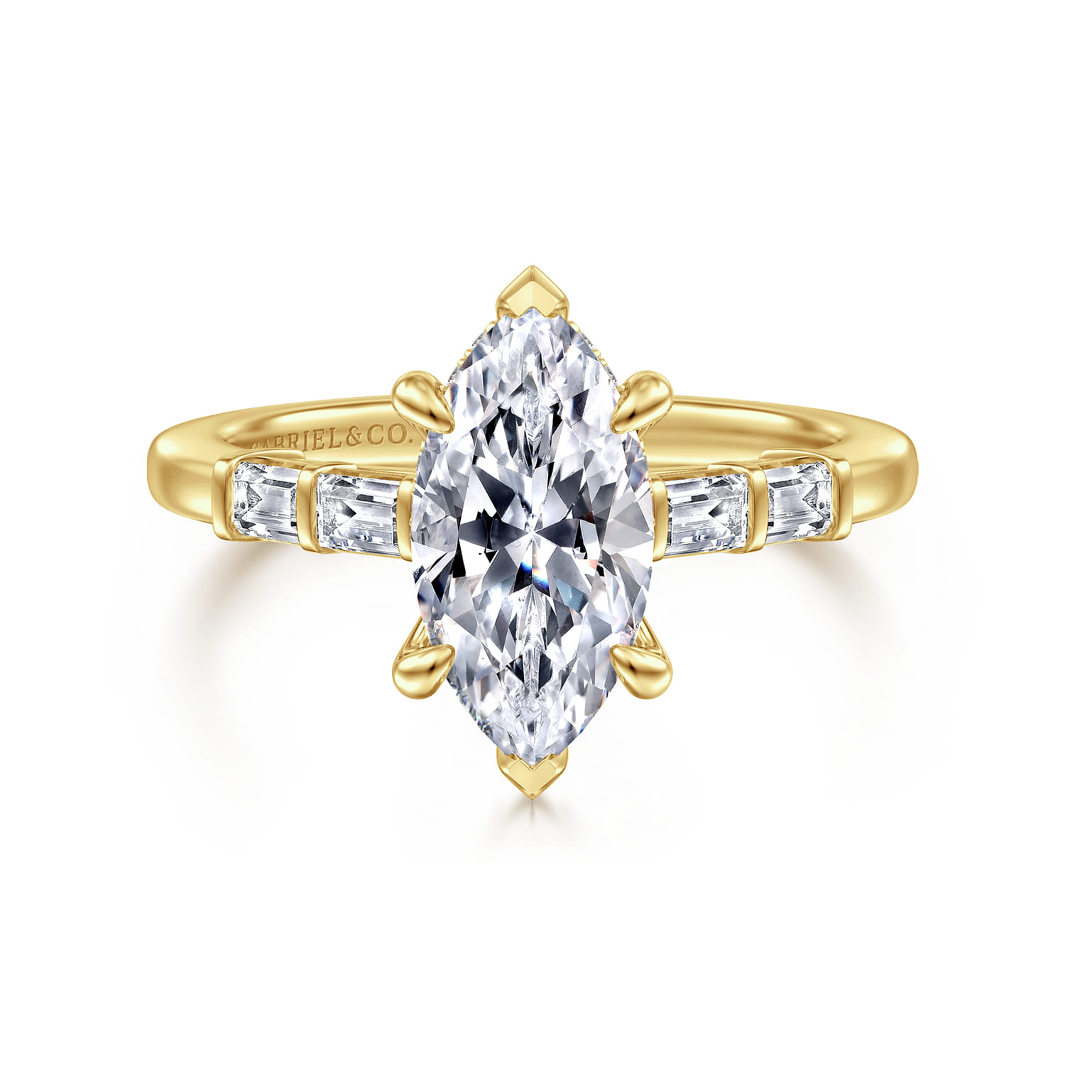 Eva - 14K Yellow Gold Marquise Shape Diamond Engagement Ring - 0.3 ct - Shot 1