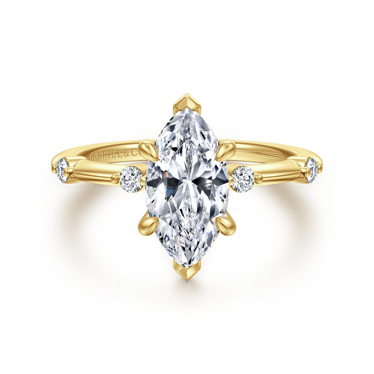Frances - 14K Yellow Gold Marquise Shape Diamond Engagement Ring - 0.12 ct - Shot 1