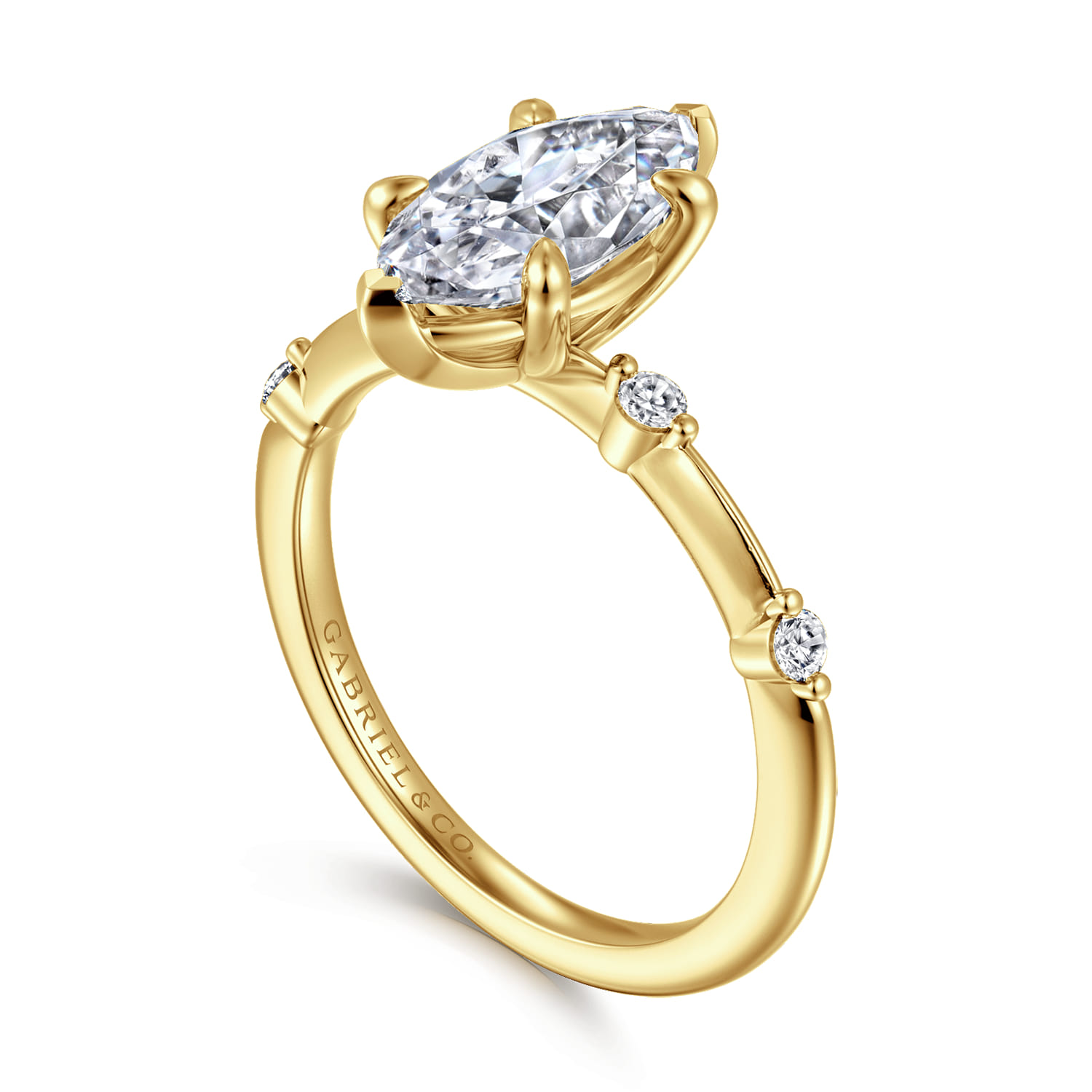 Frances - 14K Yellow Gold Marquise Shape Diamond Engagement Ring - 0.12 ct - Shot 3
