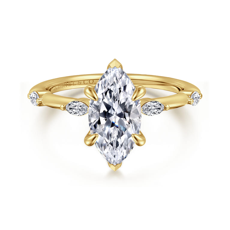 Marline - 14K Yellow Gold Marquise Shape Diamond Engagement Ring - 0.15 ct - Shot 1