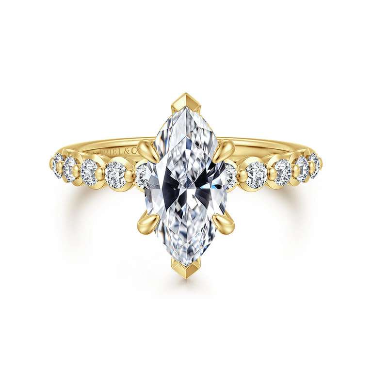 Kim - 14K Yellow Gold Marquise Shape Diamond Engagement Ring - 0.4 ct - Shot 1