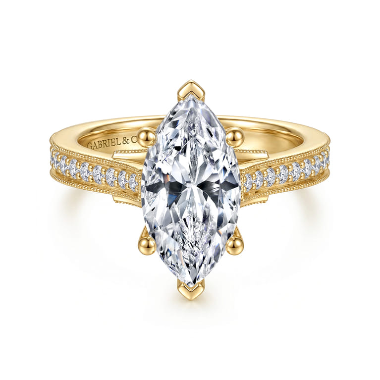 Favola - 14K Yellow Gold Marquise Shape Lotus Diamond Engagement Ring - 0.25 ct - Shot 1
