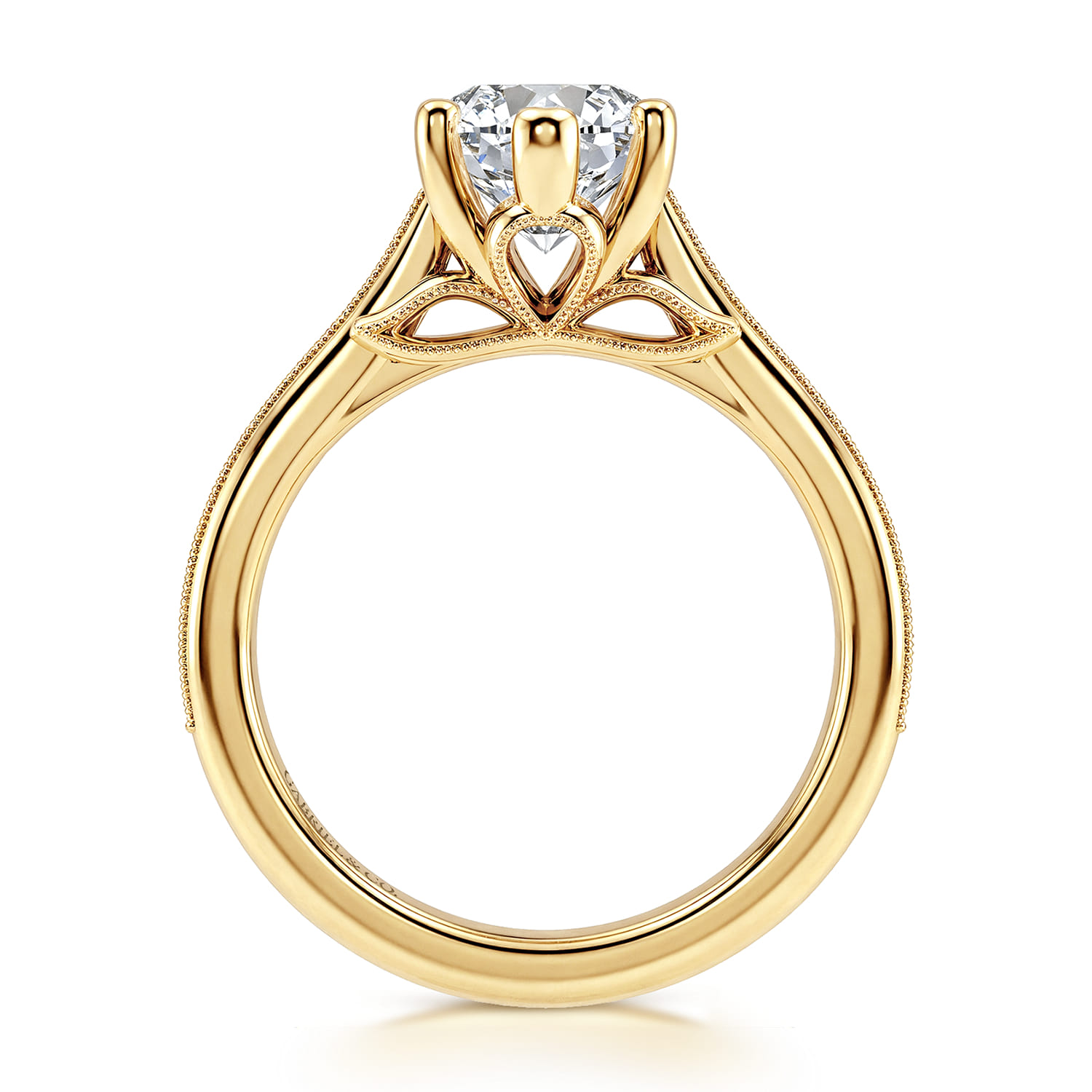 Favola - 14K Yellow Gold Marquise Shape Lotus Diamond Engagement Ring - 0.25 ct - Shot 2
