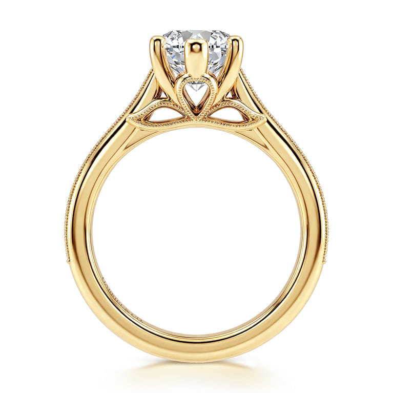 Favola - 14K Yellow Gold Marquise Shape Lotus Diamond Engagement Ring - 0.25 ct - Shot 2