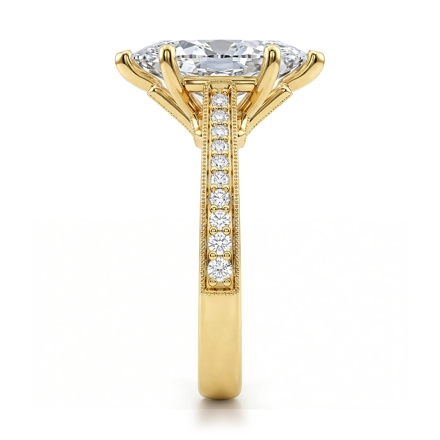 Favola - 14K Yellow Gold Marquise Shape Lotus Diamond Engagement Ring - 0.25 ct - Shot 4