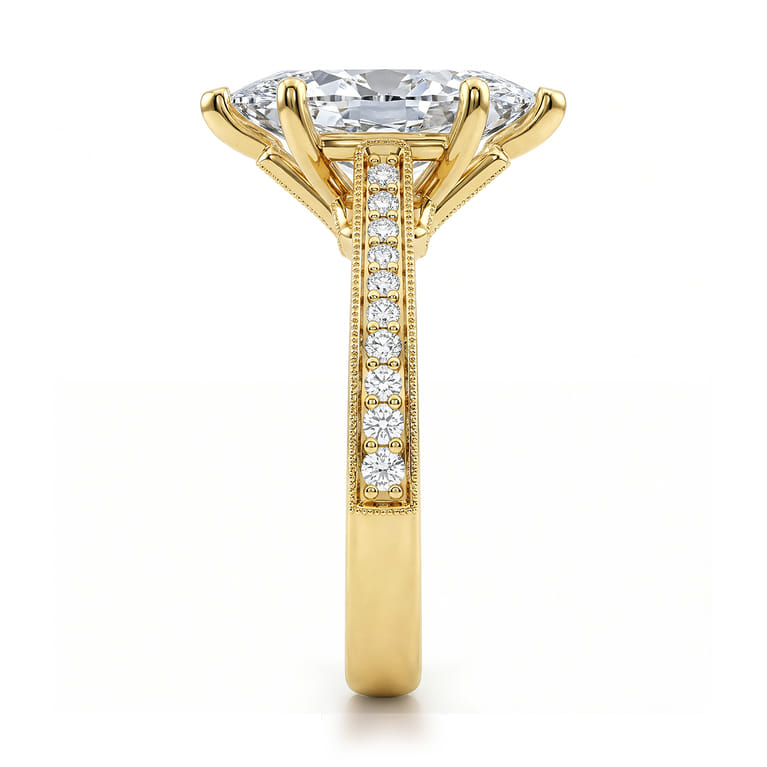 Favola - 14K Yellow Gold Marquise Shape Lotus Diamond Engagement Ring - 0.25 ct - Shot 4