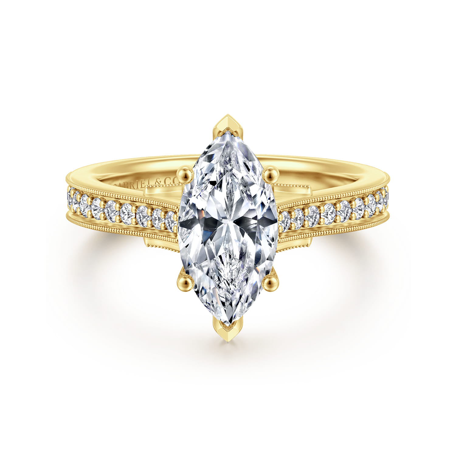 Favola - 14K Yellow Gold Marquise Shape Lotus Diamond Engagement Ring - 0.25 ct - Shot 1