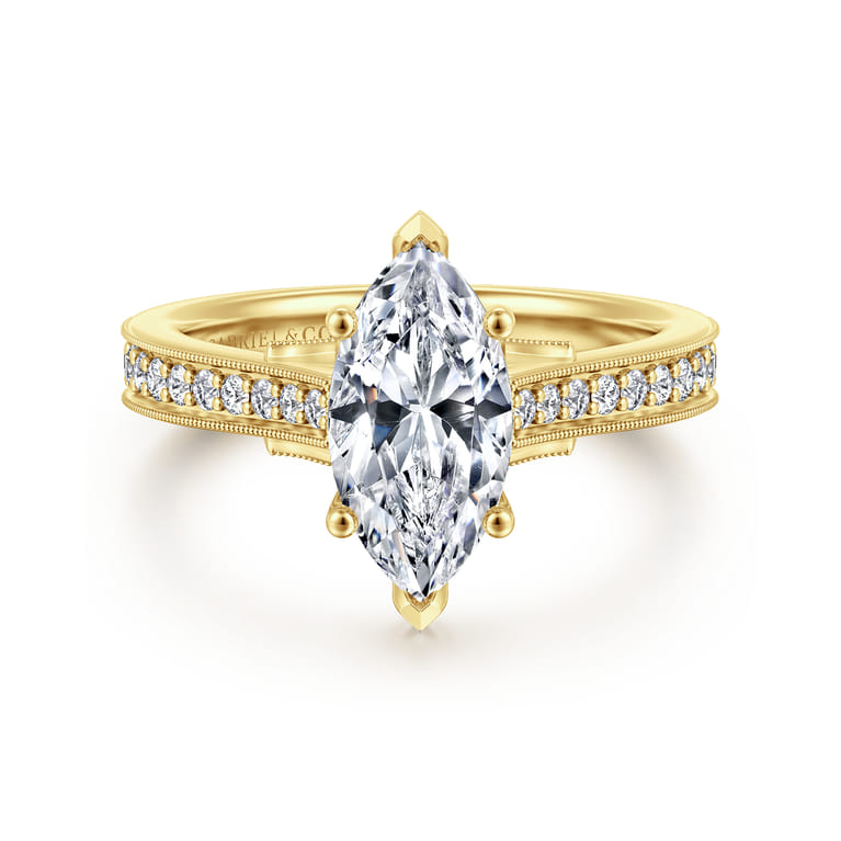 Favola - 14K Yellow Gold Marquise Shape Lotus Diamond Engagement Ring - 0.25 ct - Shot 1