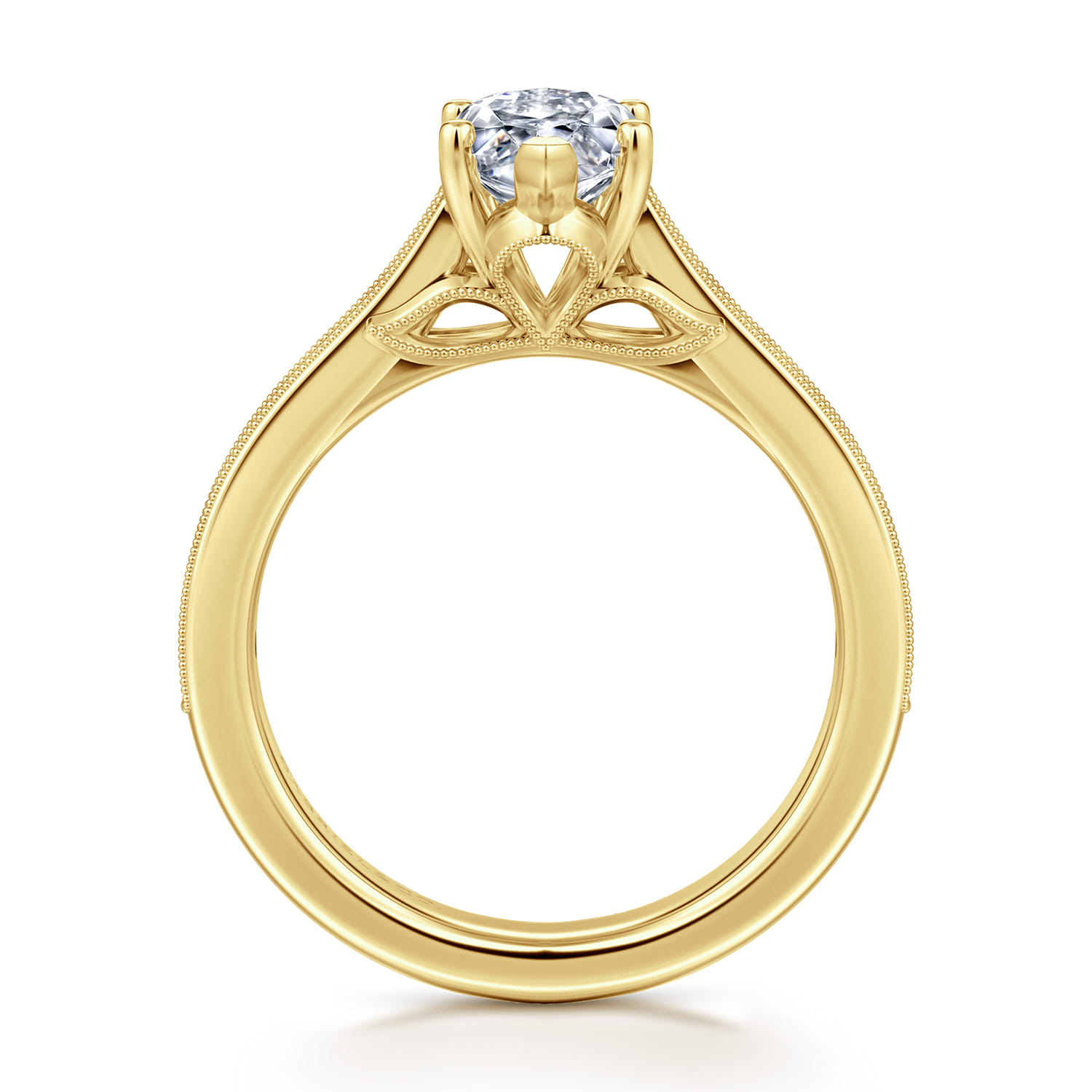 Favola - 14K Yellow Gold Marquise Shape Lotus Diamond Engagement Ring - 0.25 ct - Shot 2