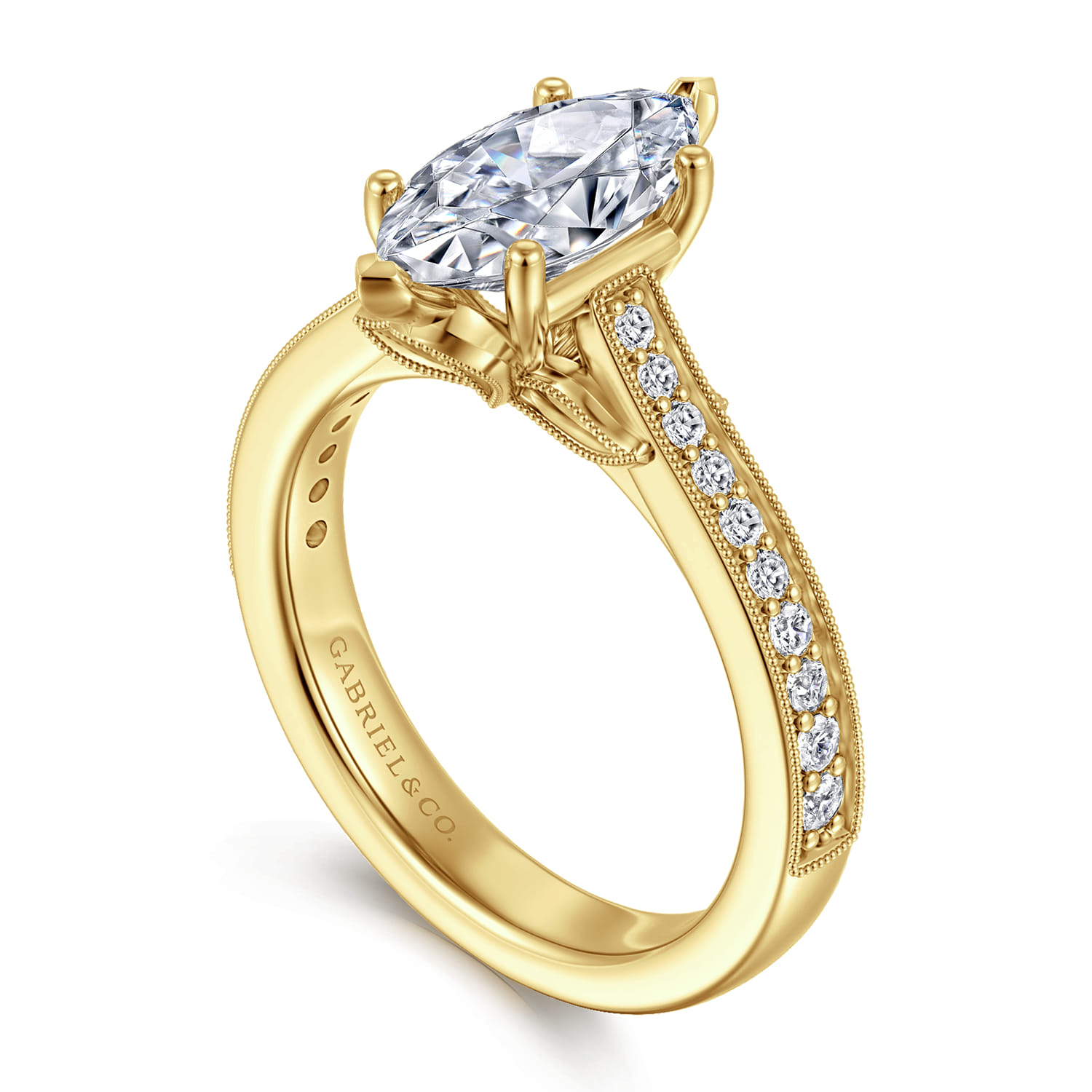 Favola - 14K Yellow Gold Marquise Shape Lotus Diamond Engagement Ring - 0.25 ct - Shot 3