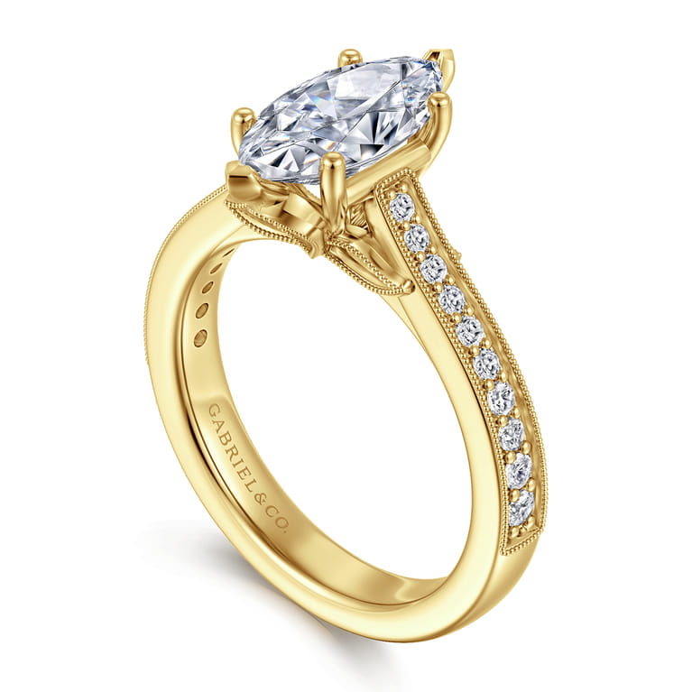 Favola - 14K Yellow Gold Marquise Shape Lotus Diamond Engagement Ring - 0.25 ct - Shot 3