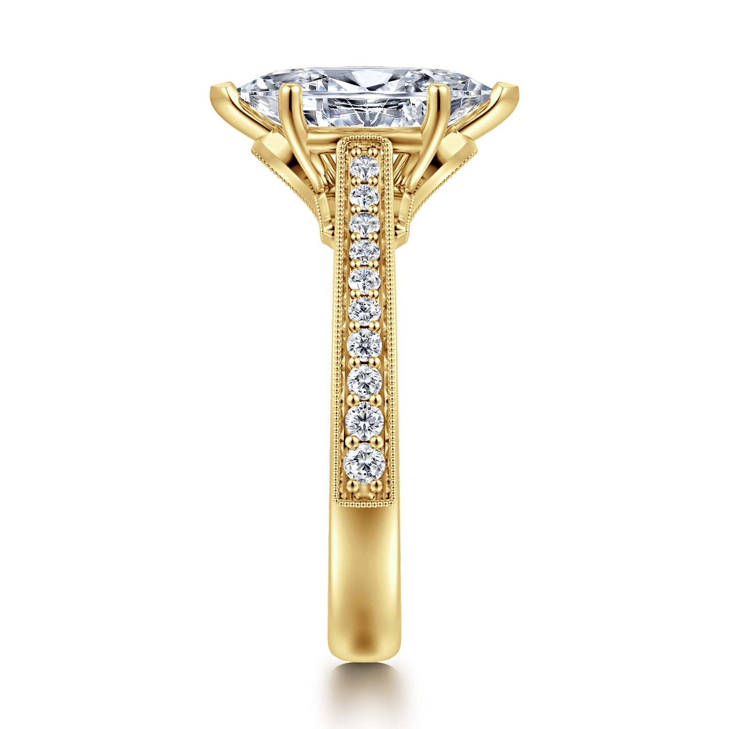 Favola - 14K Yellow Gold Marquise Shape Lotus Diamond Engagement Ring - 0.25 ct - Shot 4