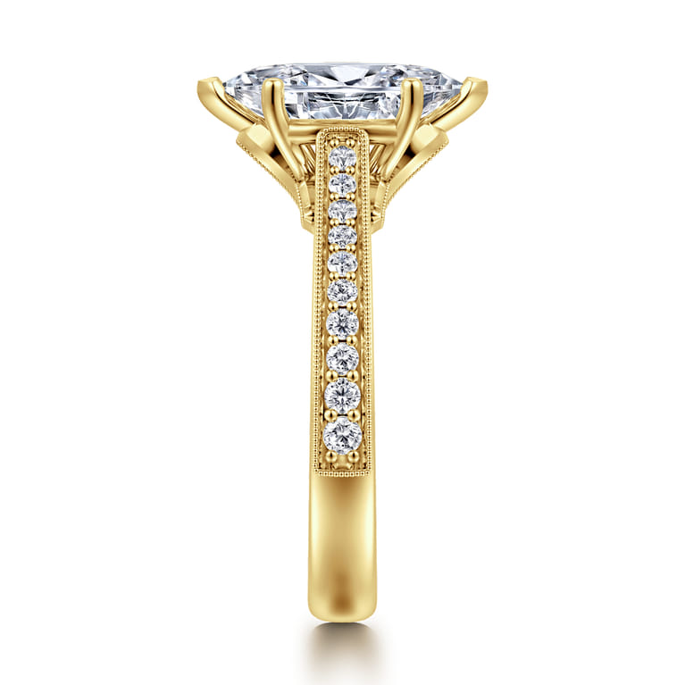 Favola - 14K Yellow Gold Marquise Shape Lotus Diamond Engagement Ring - 0.25 ct - Shot 4