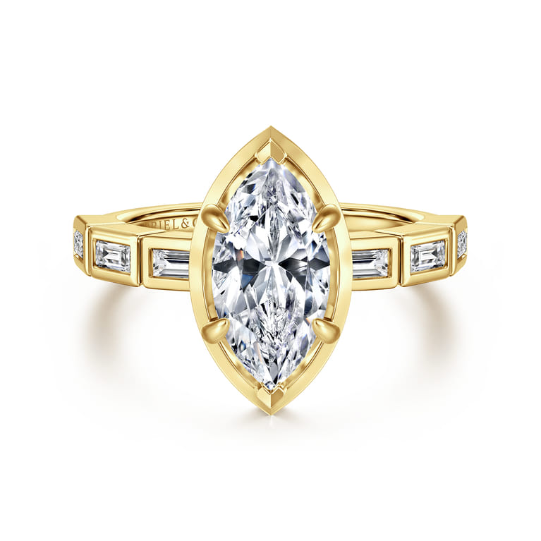 Delphe - 14K Yellow Gold Marquise Shape Diamond Engagement Ring - 0.4 ct - Shot 1