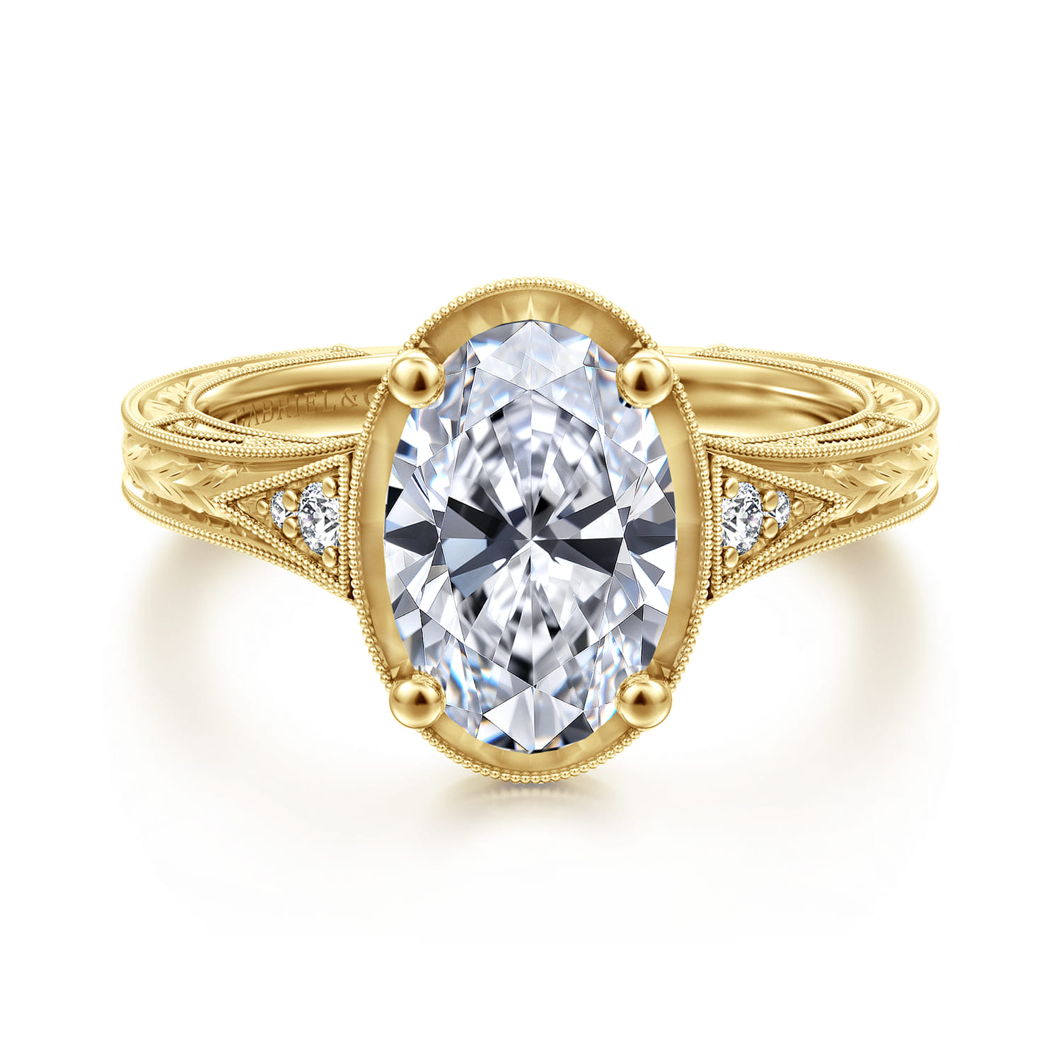Priya - Vintage Inspired 14K Yellow Gold 6 Prong Oval Diamond Engagement Ring - 0.07 ct - Shot 1