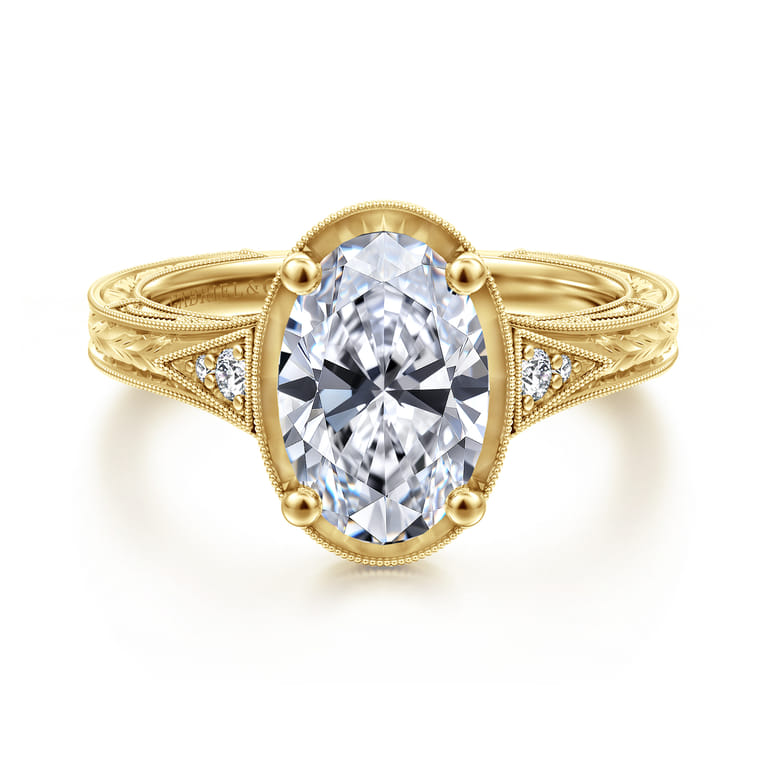 Priya - Vintage Inspired 14K Yellow Gold 6 Prong Oval Diamond Engagement Ring - 0.07 ct - Shot 1