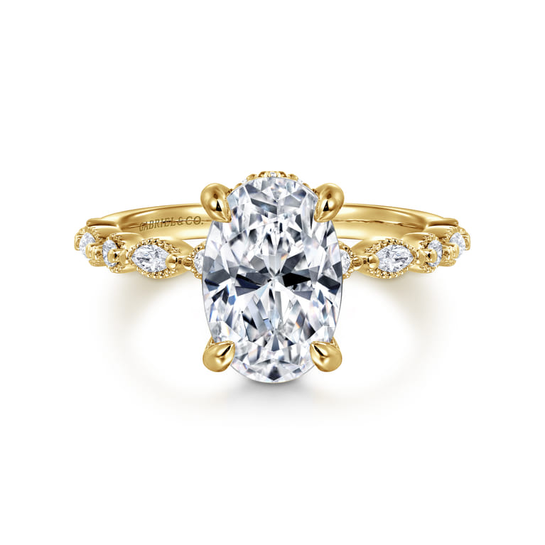 Lanna - 14K Yellow Gold Oval Diamond Engagement Ring - 0.3 ct - Shot 1