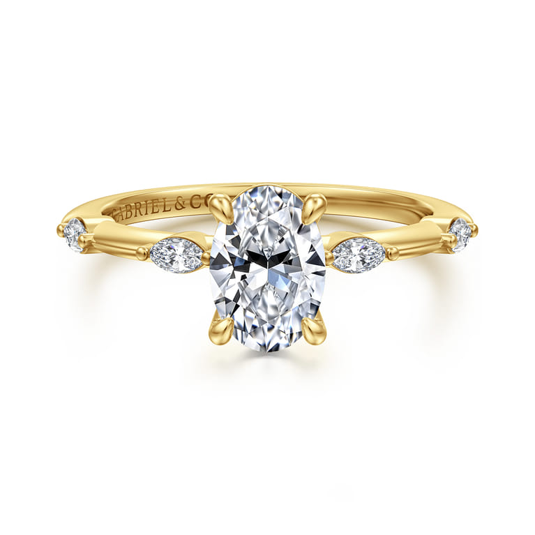 Marline - 14K Yellow Gold Oval Diamond Engagement Ring - 0.12 ct - Shot 1
