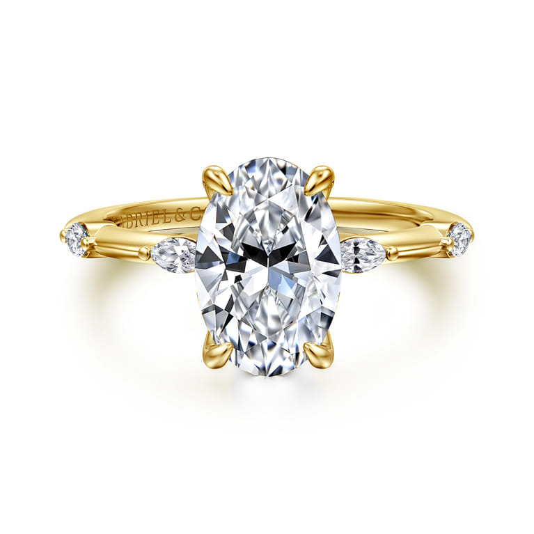 Marline - 14K Yellow Gold Oval Diamond Engagement Ring - 0.17 ct - Shot 1