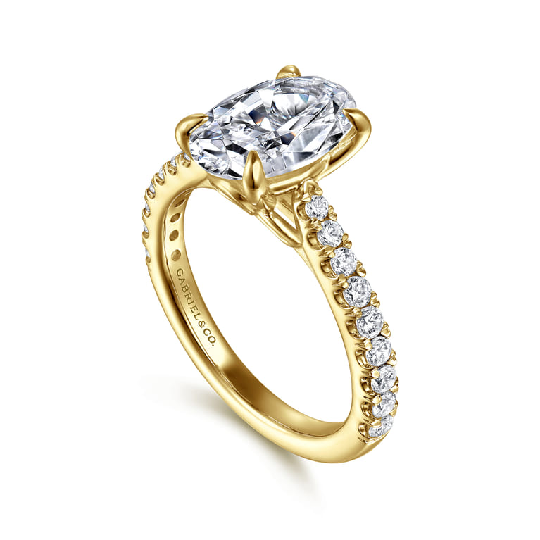 Gaia - 14K Yellow Gold Oval Lotus Diamond Engagement Ring - 0.4 ct - Shot 3