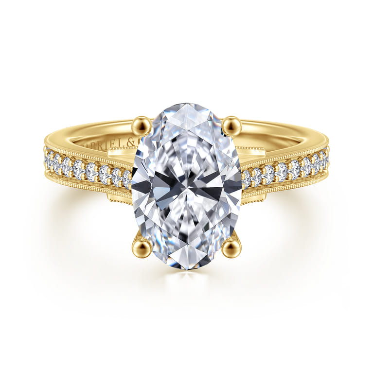 Favola - 14K Yellow Gold Oval Lotus Diamond Engagement Ring - 0.25 ct - Shot 1