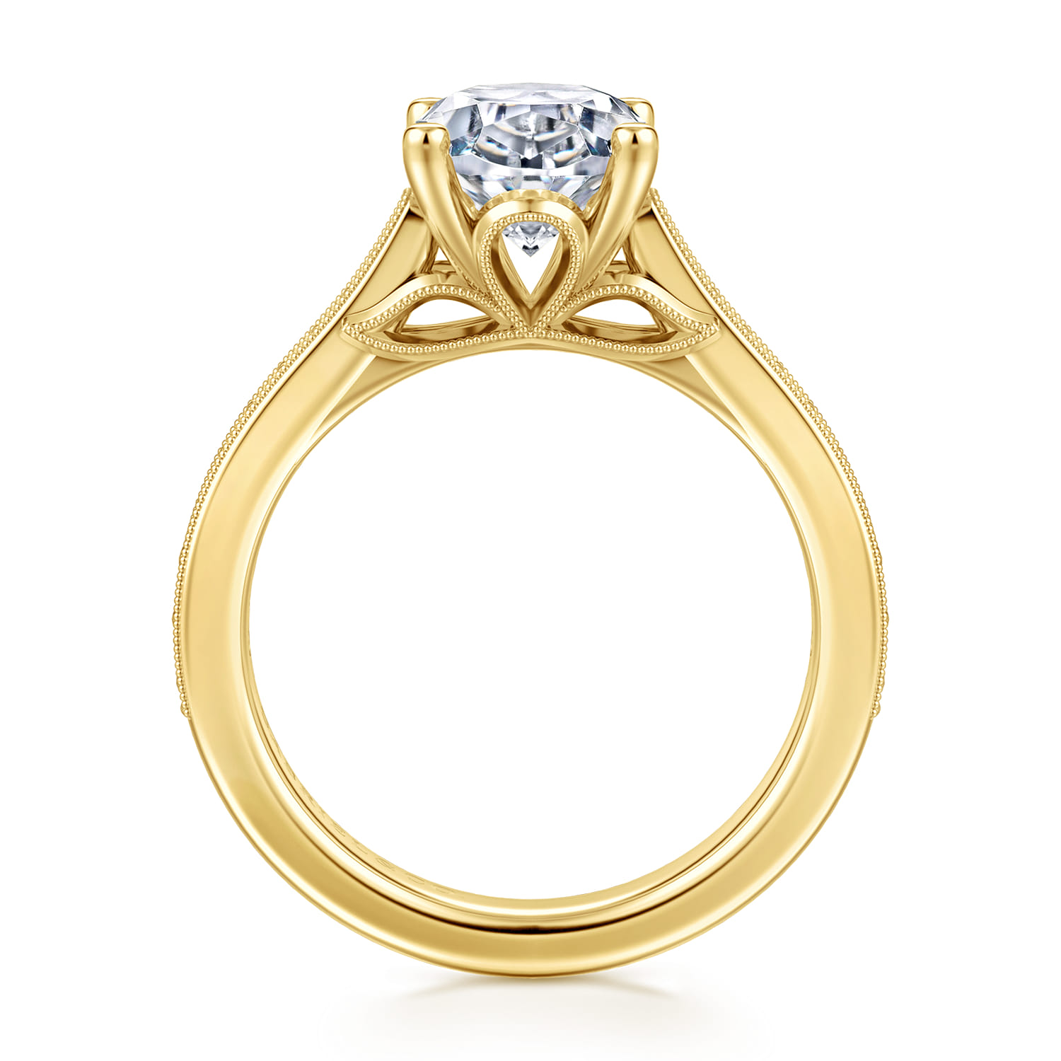 Favola - 14K Yellow Gold Oval Lotus Diamond Engagement Ring - 0.25 ct - Shot 2
