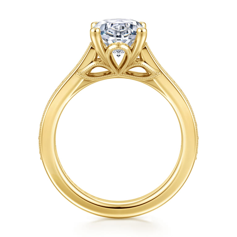 Favola - 14K Yellow Gold Oval Lotus Diamond Engagement Ring - 0.25 ct - Shot 2