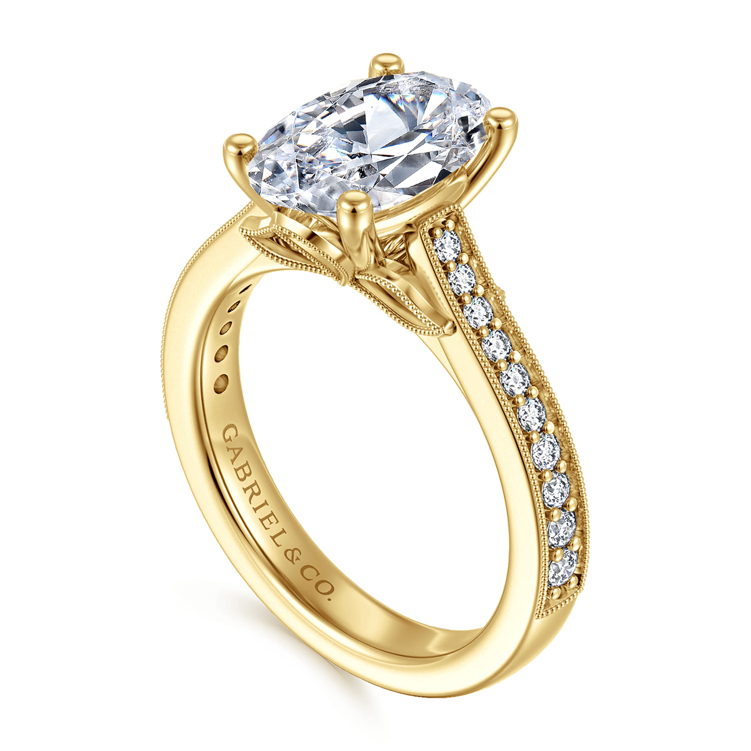 Favola - 14K Yellow Gold Oval Lotus Diamond Engagement Ring - 0.25 ct - Shot 3