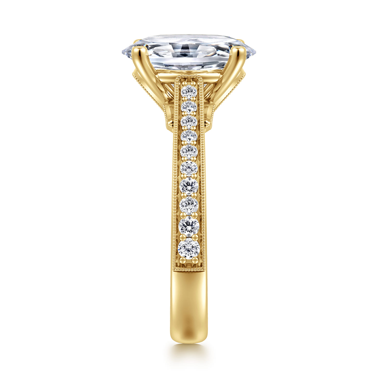 Favola - 14K Yellow Gold Oval Lotus Diamond Engagement Ring - 0.25 ct - Shot 4