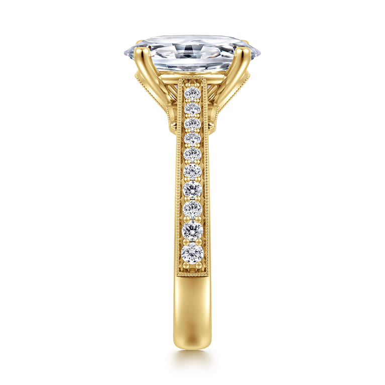 Favola - 14K Yellow Gold Oval Lotus Diamond Engagement Ring - 0.25 ct - Shot 4